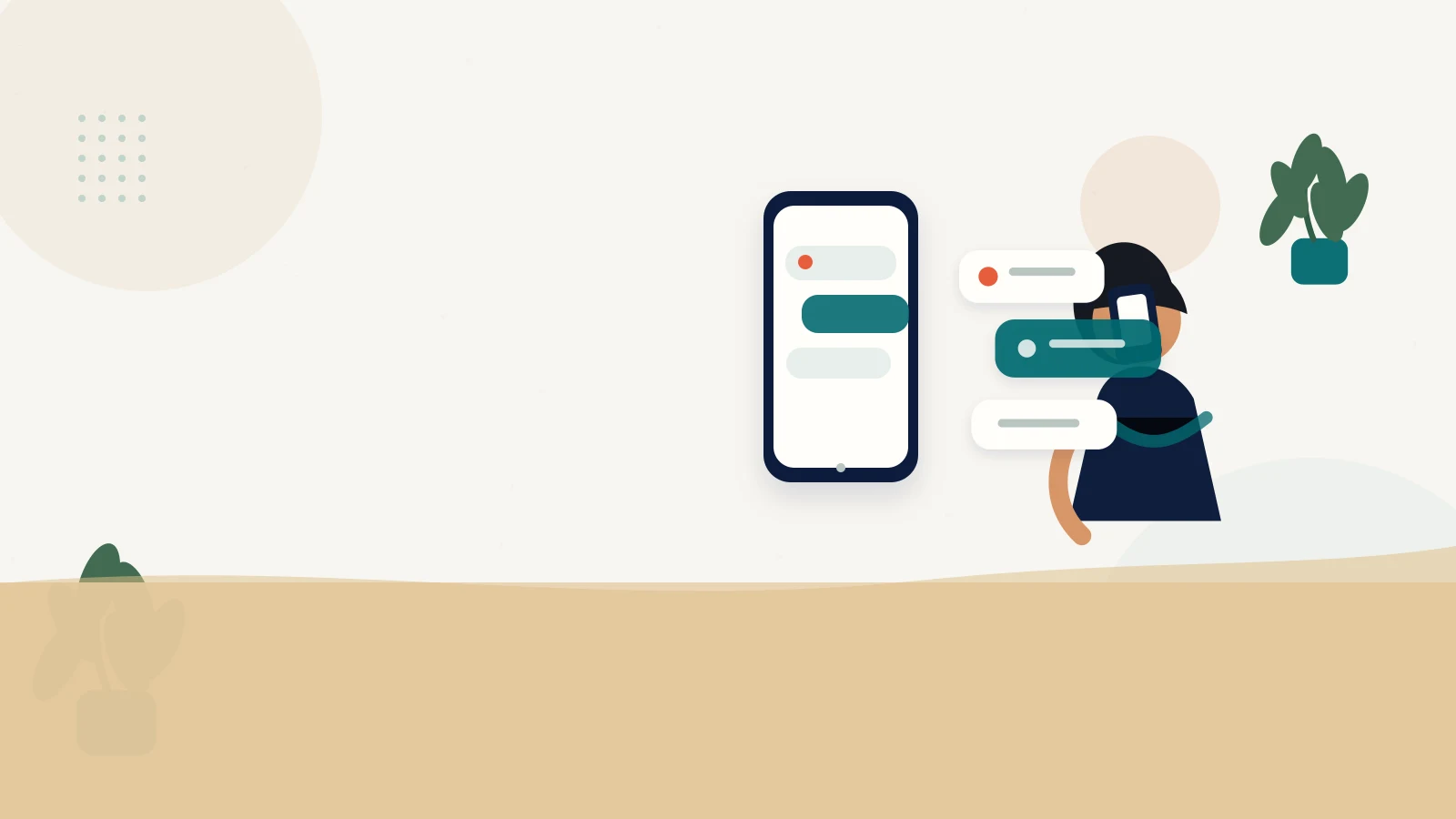 Telefon ekranında WhatsApp sohbeti başlatan bir müşteri, yanda QR kodlu kart